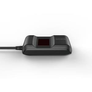 Slim black Xperix BioMini Slim 2 fingerprint scanner with compact optical sensor and integrated USB cable