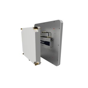 Brady GA30 FR22 RFID antenna with open back cover showing internal module and connectors for industrial