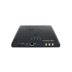 Front view of Nordic ID Sampo S1 fixed UHF RFID reader with USB interface and three external antenna ports, distributed by ScreenCheck ME in UAE.