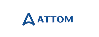 ATTOM logo with stylized blue icon and text on a white background representing security and access control brand.