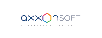 AxxonSoft logo with colorful hexagon icon and tagline “Experience the Next” on a white background.