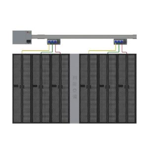 Busway power distribution setup with overhead power rail and connected server racks for efficient energy delivery in data centers in UAE