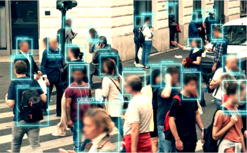 AI-powered surveillance detecting people in a busy public area for Gulf security market insights by ScreenCheck ME